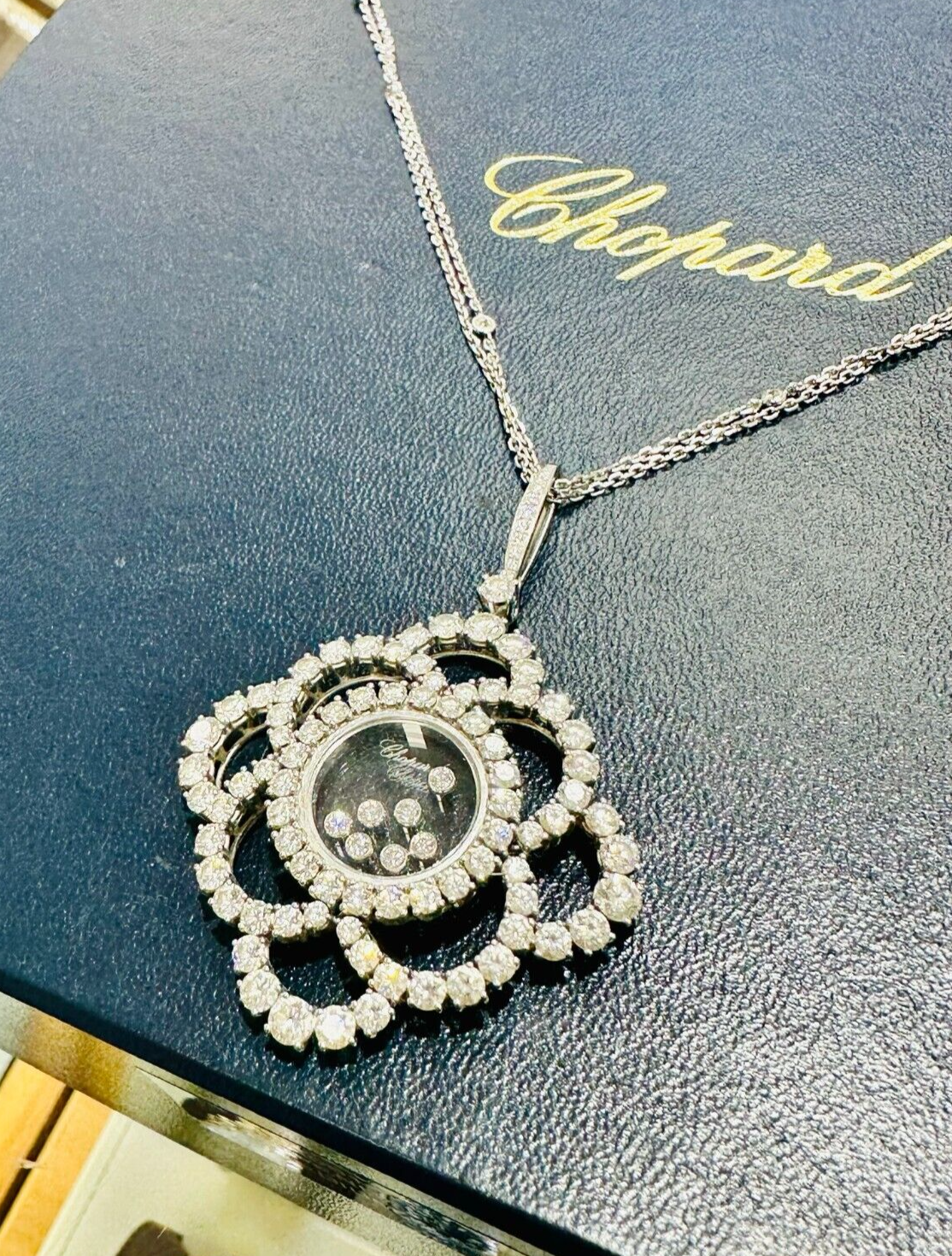 Chopard Happy Diamonds Flower Pendant Necklace 18K White Gold