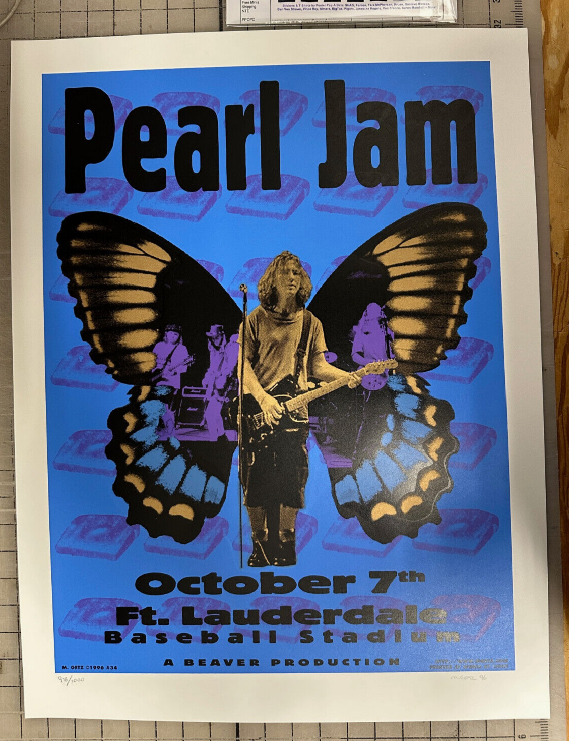 Pearl Jam 1996 Ft Lauderdale Orig. Silkscreen Poster M.Getz Signed