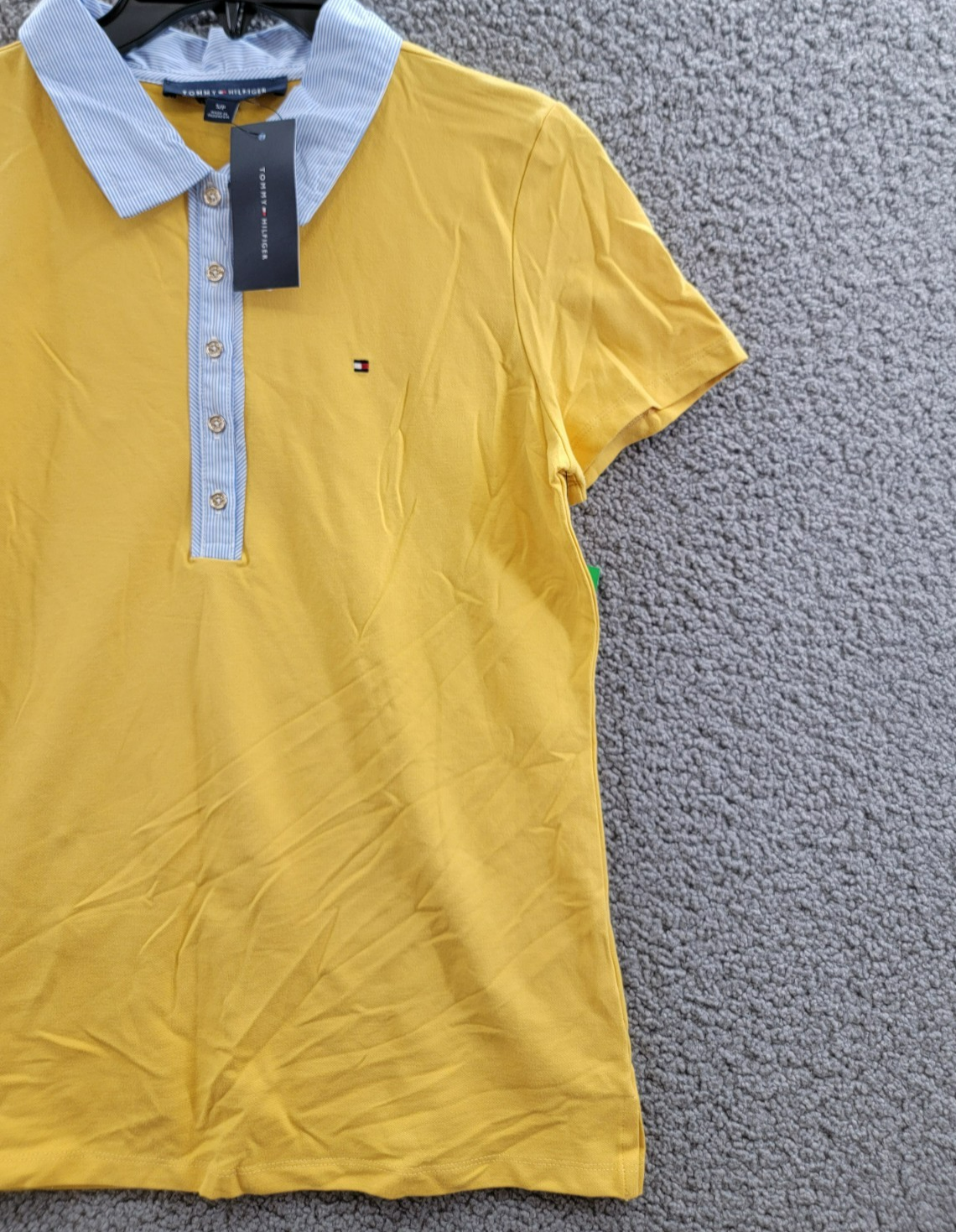 Tommy Hilfiger Striped-Collar Polo Shirt Women's S Deep Maize Short Sleeve - Picture 6 of 17