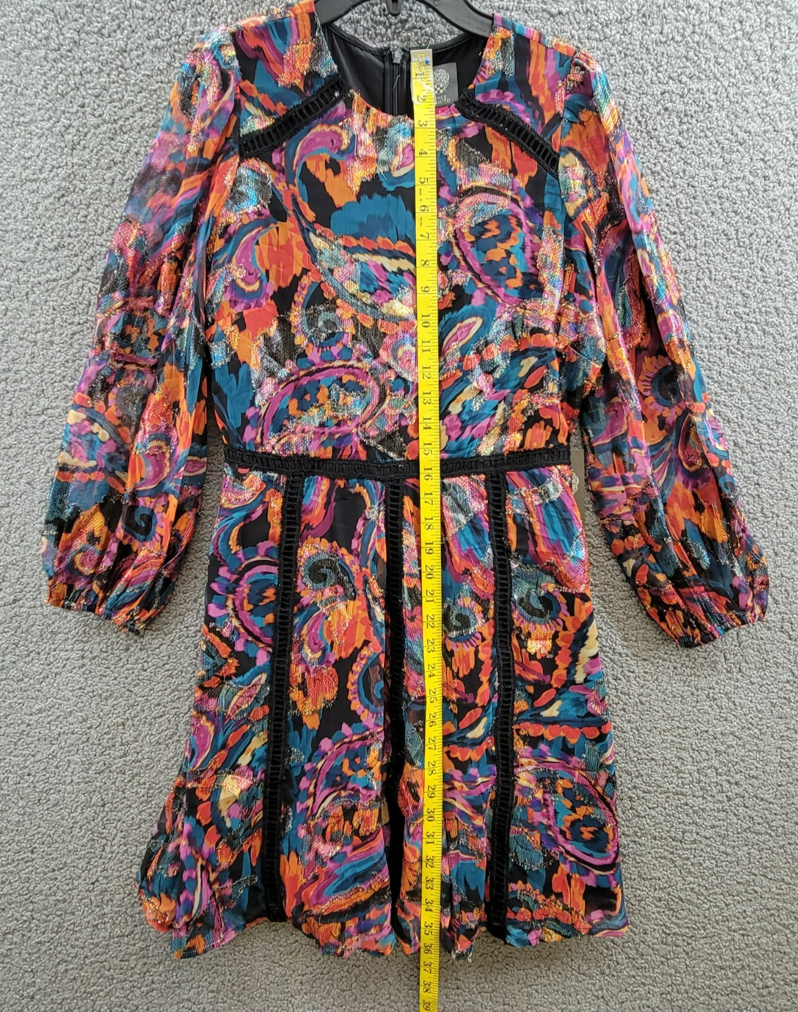 Vince Camuto Metallic Chiffon Fit & Flare Dress Women's 6 Multi Quarter Sleeve - Picture 7 of 18