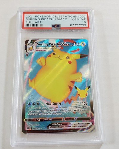 💎 PSA 10 -2021 POKEMON CELEBRATIONS SURFING PIKACHU VMAX 💎 PSA 10 -2021 POKEMON CELEBRATIONS SURFING PIKACHU VMAX
