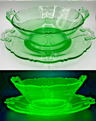 Smith Glass Mt. Pleasant Pattern Cake Plate and Serving Bowl Depression