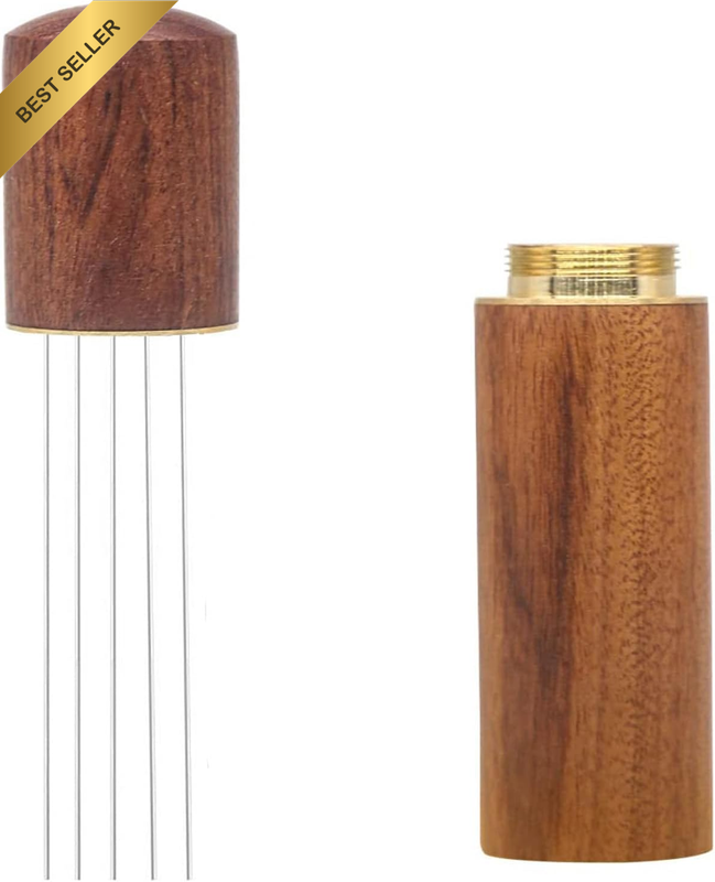 Nature Wood Handle Espresso Coffee Grounds Needle Distributor - Upgraded 5 Needl