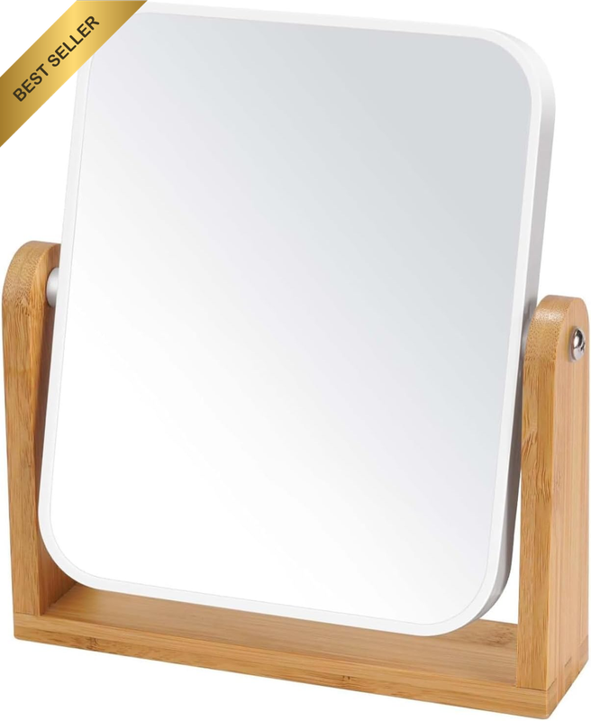 Vanity Makeup Mirror with Natural Bamboo Stand – 1X/3X Magnification Double-Side