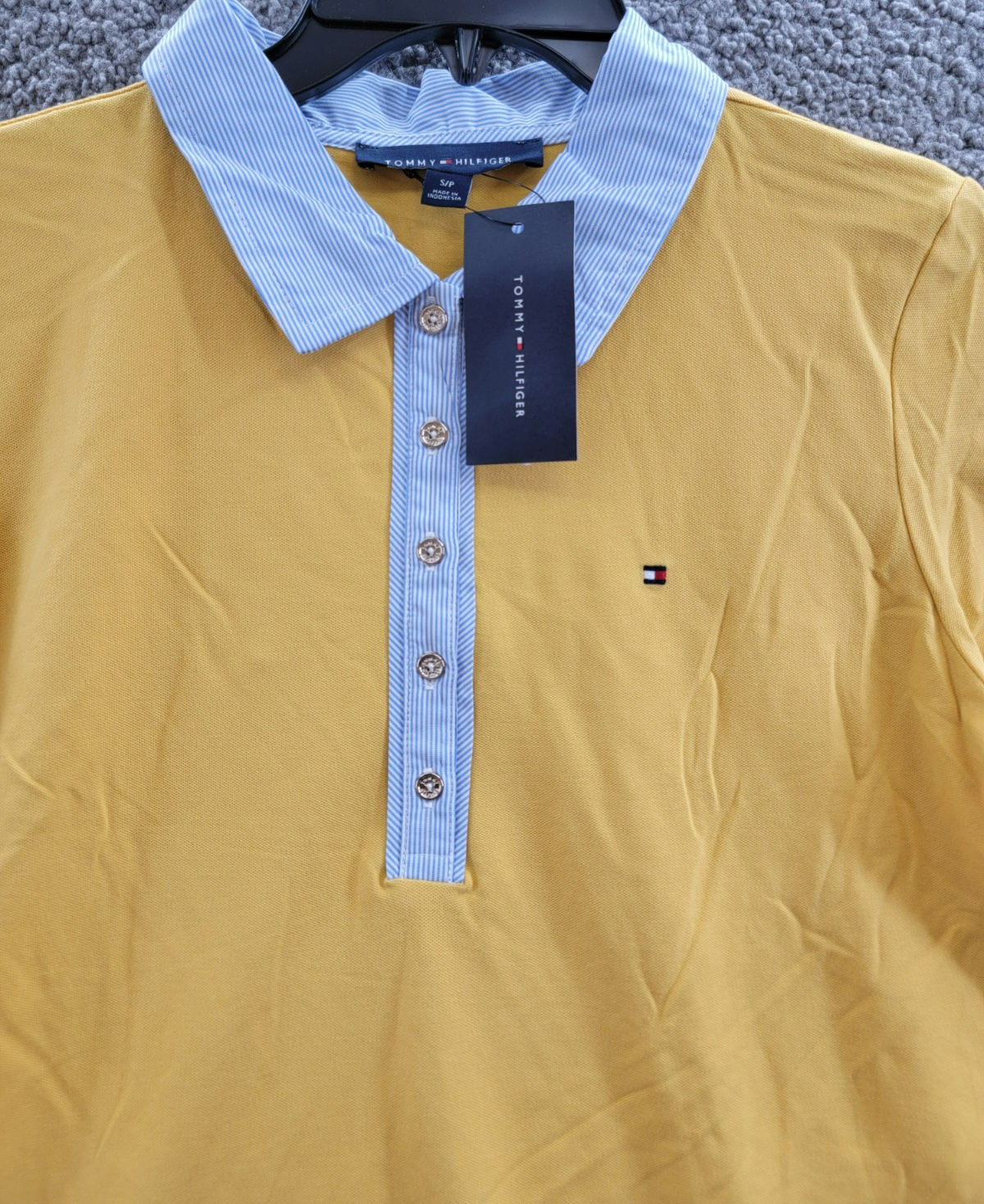 Tommy Hilfiger Striped-Collar Polo Shirt Women's S Deep Maize Short Sleeve - Picture 3 of 17