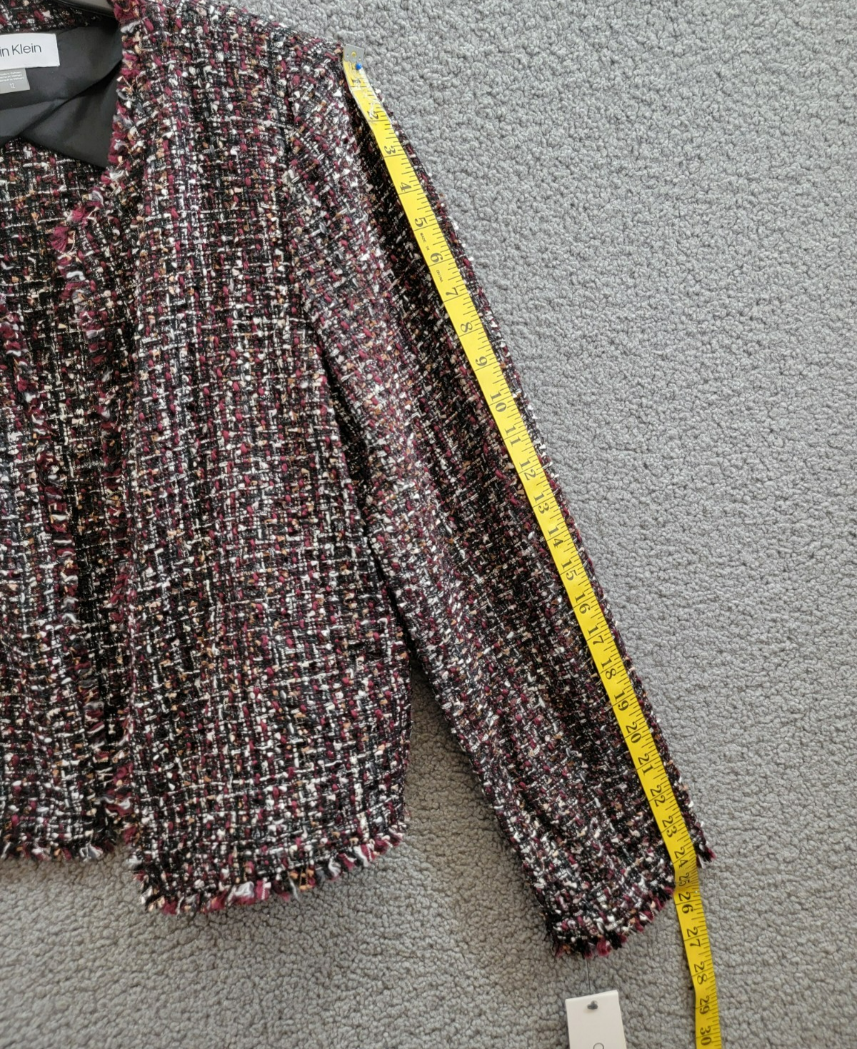 Calvin Klein Tweed Open-Front Wool Blend Blazer Women's 12 Multi Long Sleeve - Picture 9 of 18