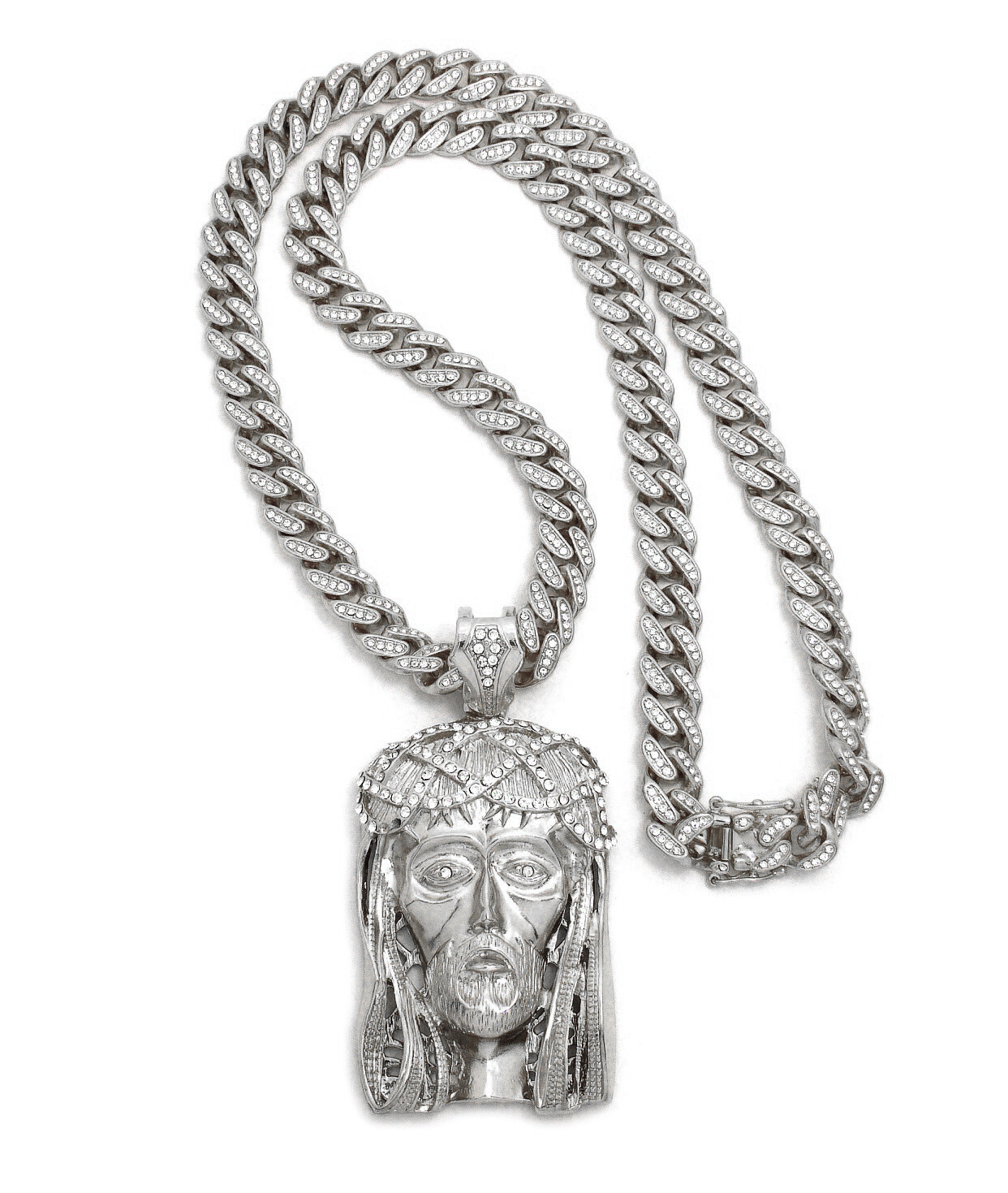 【STING925】Jesus Piece Pendant Boc chain 2mm 55cm Hip Hop Jesus Face Micro Pendant 24