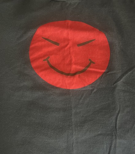 Moschino Jeans navy t-shirt With Red Asian Smiley Face. SZ