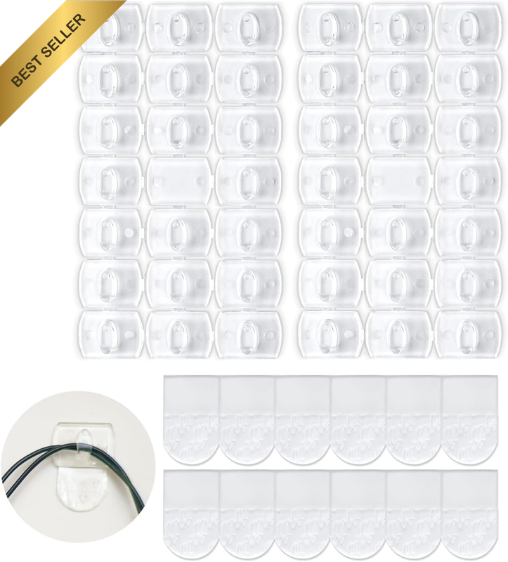 Indoor Mini Light Clips, 60 Clear Clips and 66 Removable Strips, Damage Free Han