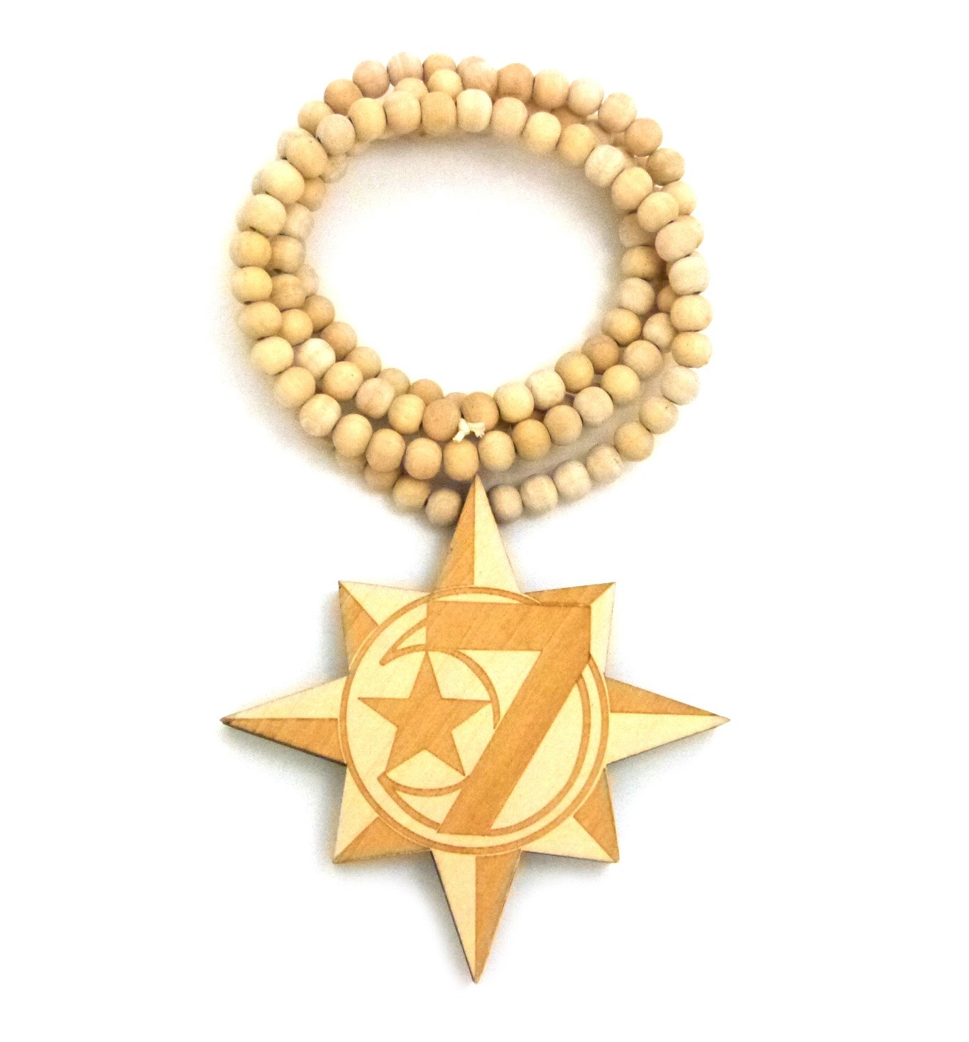 【YEGG】Wood star necklace Hip Hop 7 Star Pendant 8mm 36