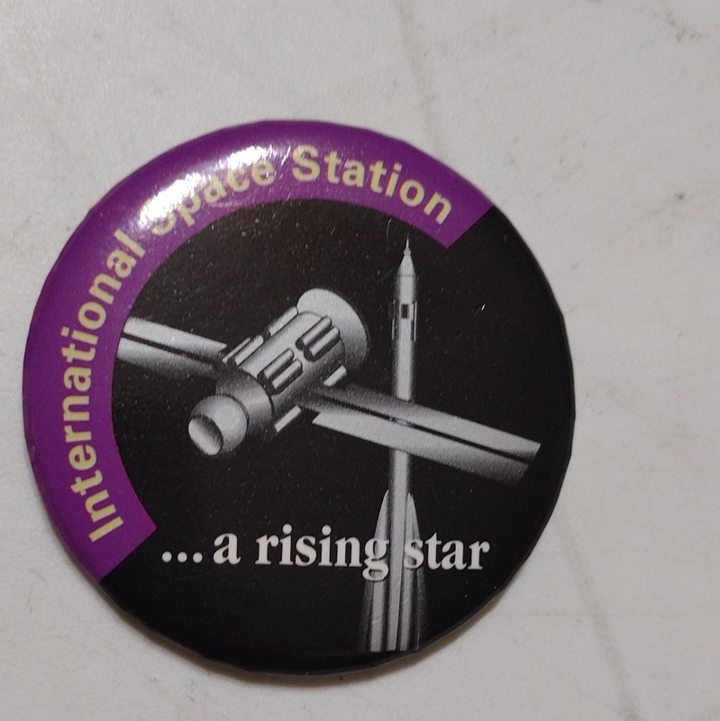 NASA International Space Station Pinback Button Astronauts & Space Rising