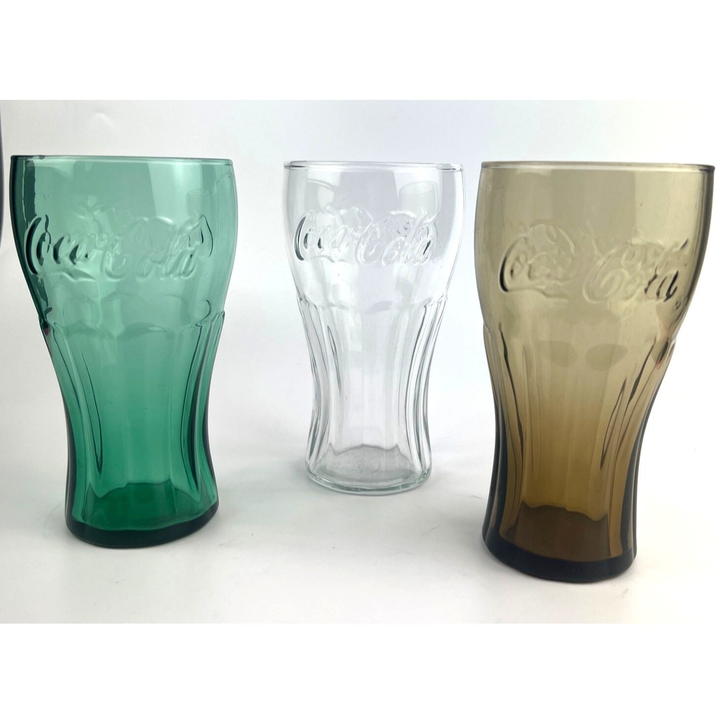 Vintage Coca Cola Glasses 16 oz Set of 3 Smoke Green Clear