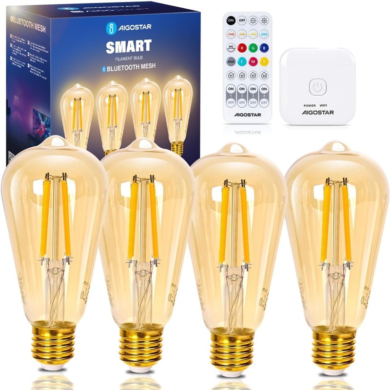 Lot De 4 Ampoules Led ConnectÃ©Es Wifi Alexa E27 Bluetooth, Edison Vintage