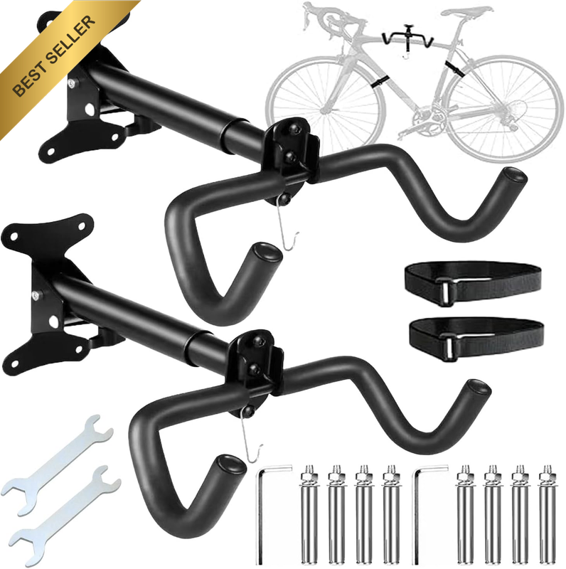 2 Pack Adjustable Bike Wall Mount Rack, Indoor Horizontal Bracket for Bicycle St