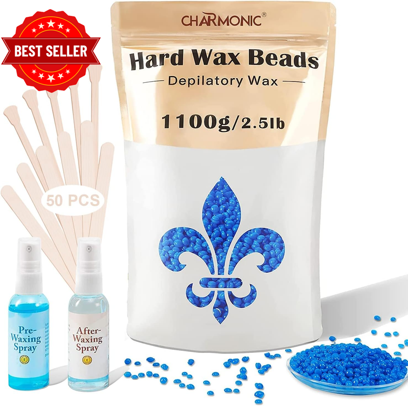 2.5 Lb/1100G Wax Beads, Hard Wax Kit with 2 Wax Treatment Oils, Hard Wax Beads f
