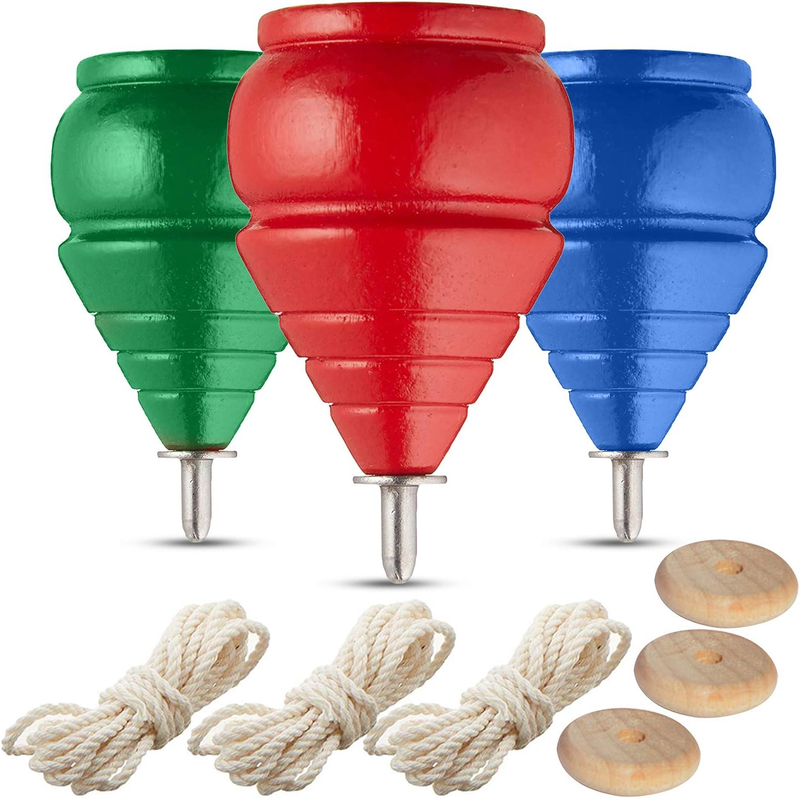 Authentic Spinning Tops Classic Wooden Trompos [Set of 3]