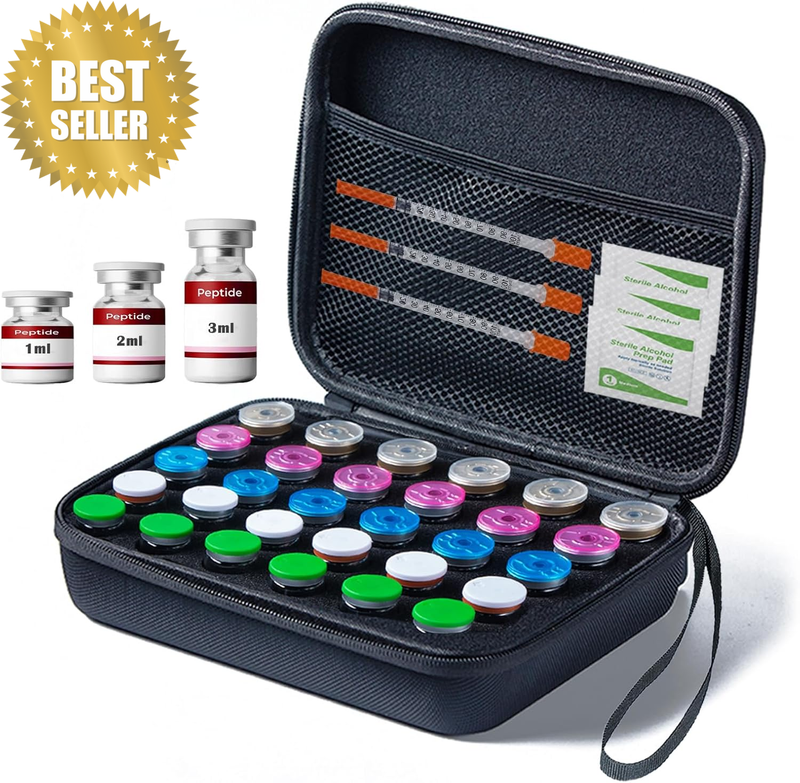 Peptide Vial Case for Fridge Storage - 30 Slot Organizer Holds 1-3Ml Vials for I