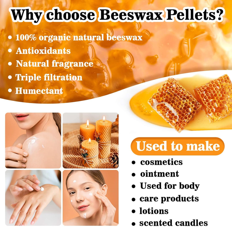 430g White Organic Natural Beeswax Pellets -  Beeswax Pastilles Pure Bulk Bees W