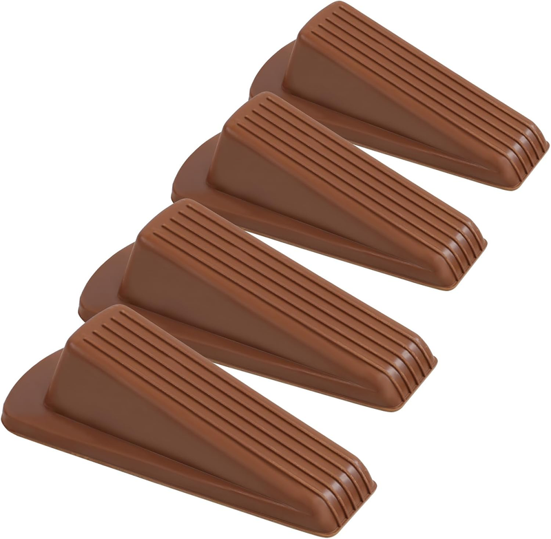 4 Pack Door Stoppers for Bottom of Door, Brown 4.8X2.2X1.3In Door Stops, Rubber