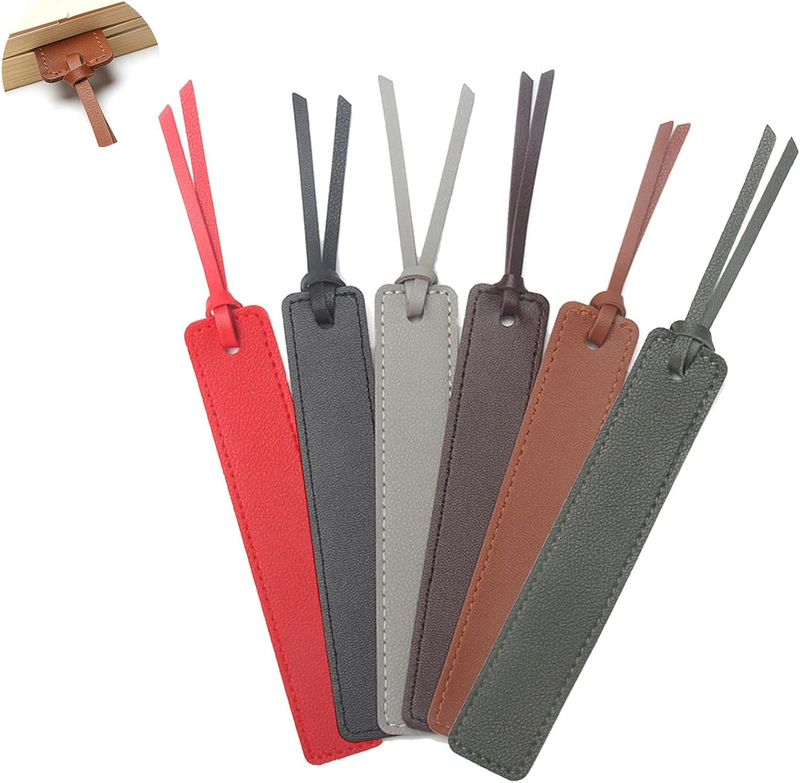 Set of 6 Classic Handmade Leather Bookmarks with Colorful Rope, Suitable for Boo