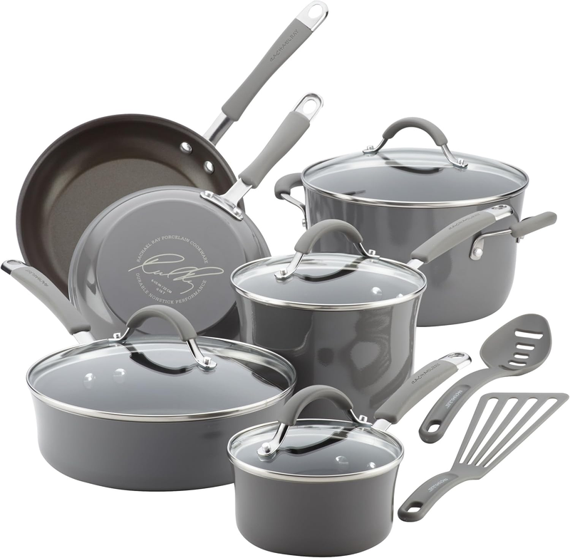 - 16802  Cucina Nonstick Cookware Pots and Pans Set, 12 Piece, Sea Salt Gray
