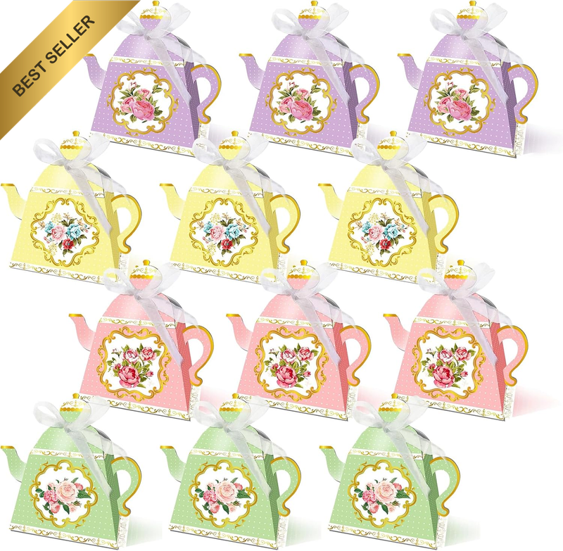 12 Pcs Teapot Candy Boxes Tea Party Decorations Teapot Party Favor Boxes with Ha