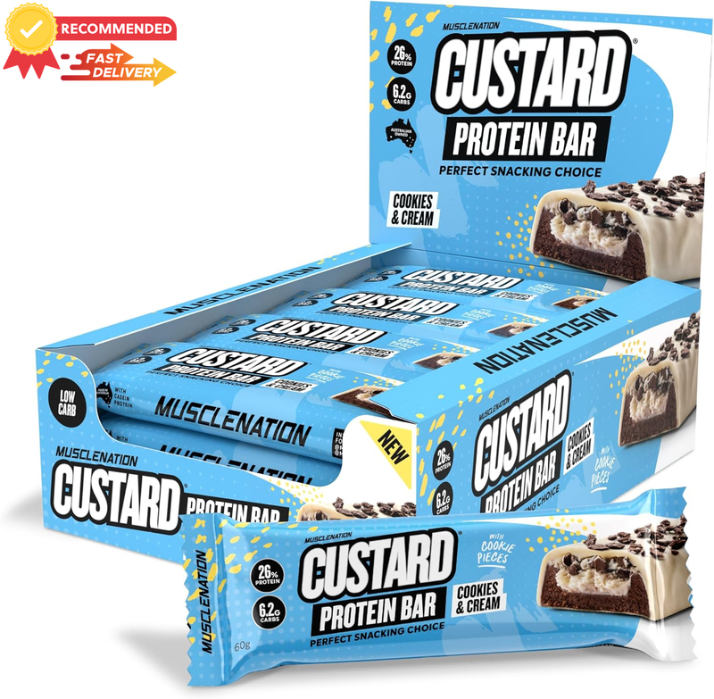 Cookies & Cream Custard Protein Bars High Protein Snack Cookie Crunch 12x60g
