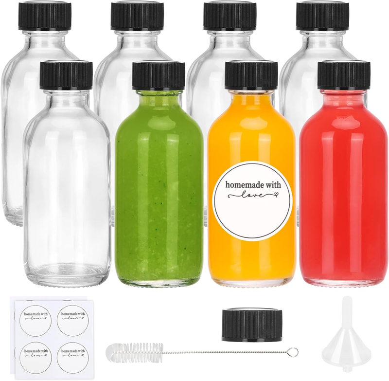 With Lids 8pcs 2oz, Small Glass Bottles, Juice Bottles, Shot
