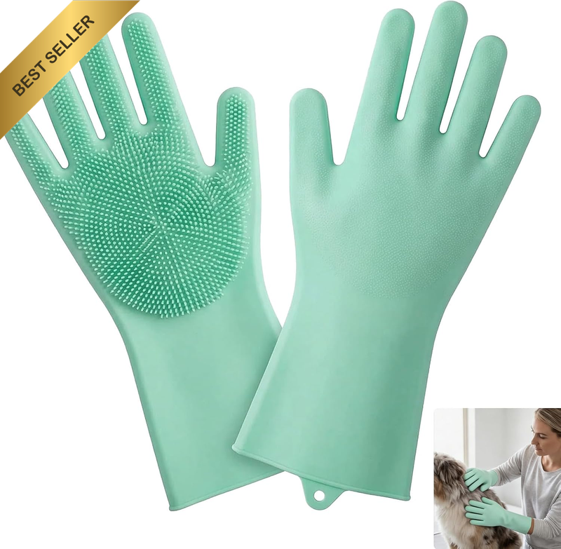 Magic Silicone Household Cleaning Gloves, Integrated Sponge Scrubber, Durable Re