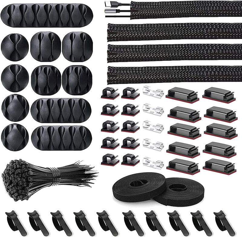 [152 Pcs] Cord Management Organizer Kit, 4 Split Cable Sleeve, 36 Self Adhesive