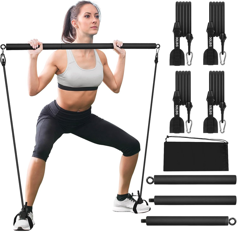 Pilates Bar Kit with 4 Resistance Bands, Portable Pilates Bar for Home Worko