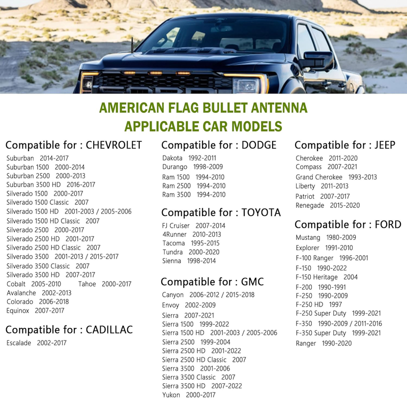 Car Bullet Antenna with Adapter & Washer,Car Accessories Exterior AM/FM Radio An