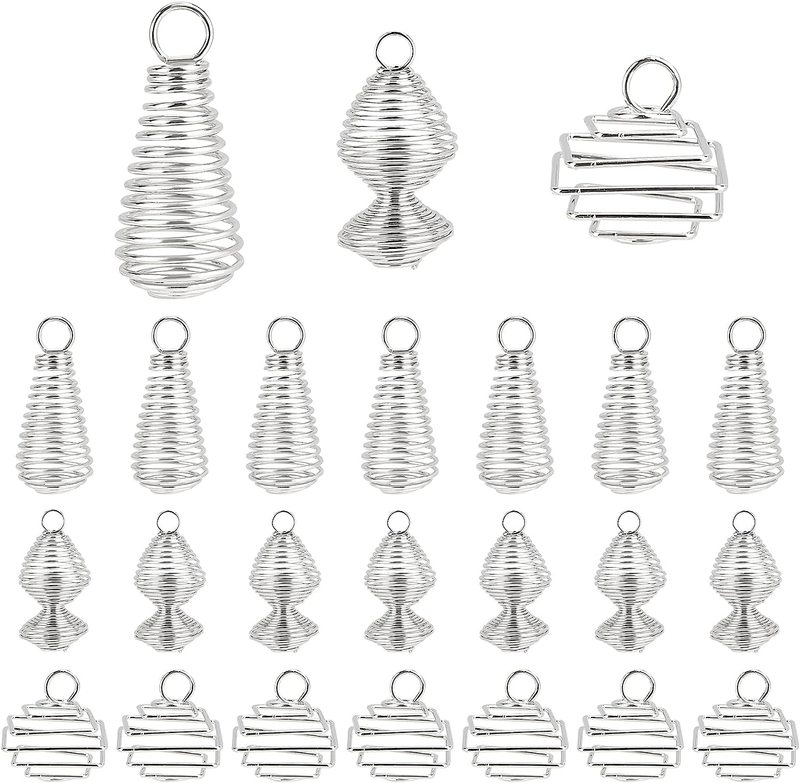 60Pcs Spiral Bead Cage Pendants 3 Styles Stone Crystal Neckl