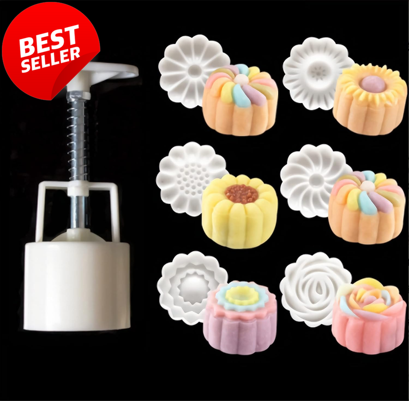 50g Mooncake Mold Set Hand Press 6 Stamps DIY Pastry Tool - US