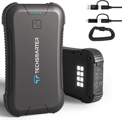 Techsmarter 30000mah Rugged & Waterproof 20W USB-C Power Bank Portable Charger