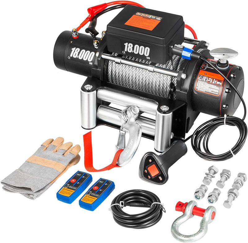 18000Lb Truck 75Ft 12V Electric Winch, Steel Cable with Wireless Remote Control for ATV UTV off Road Trailer, Black