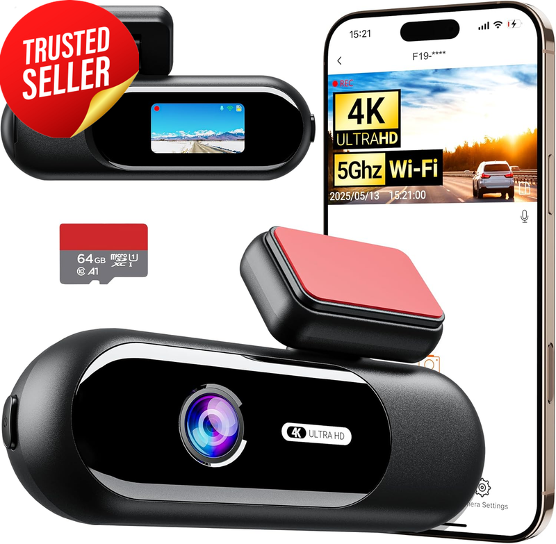 4K Dash Cam Front 5G WiFi 64GB Mini 1.5" IPS Screen
