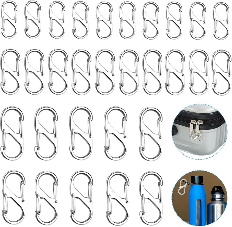 30Pcs Zipper Locks, Dual S Shaped Carabiner Clips, 3 Size Pull Replacement, Back