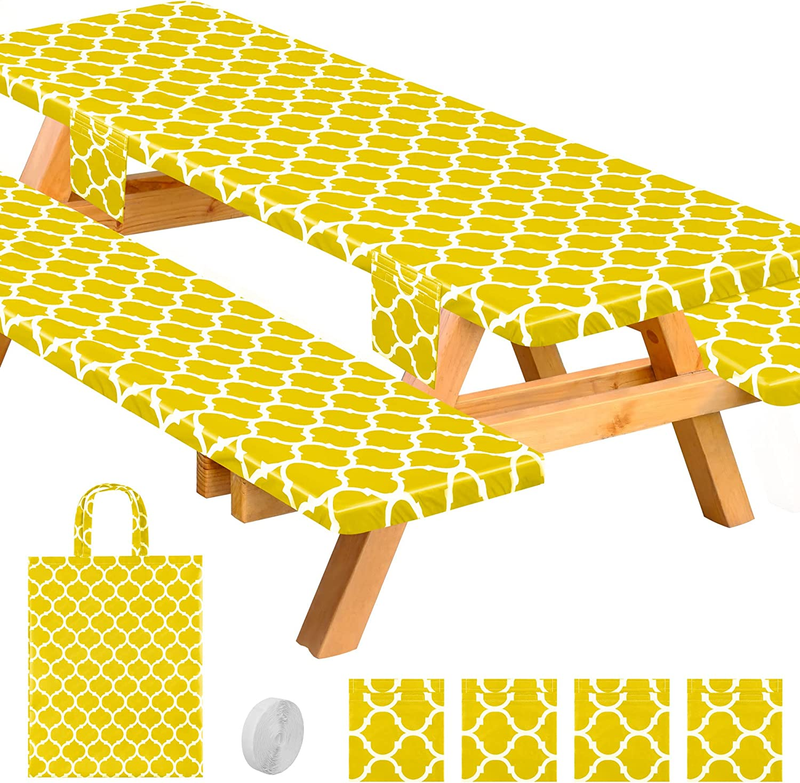 9 Pieces Picnic Table Tablecloth Cover with Picnic Bench Covers 4Lb Double Flann