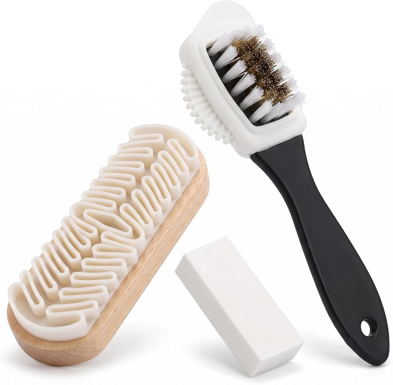3 Pcs Suede & Nubuck Cleaner Kit: Crepe Brush, 4-Sided Brush & Eraser
