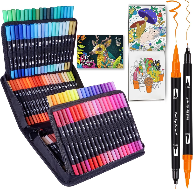Dual Brush Marker Pens, 120 Colors Art Markers Set with Fine Tip and Brush Tip
