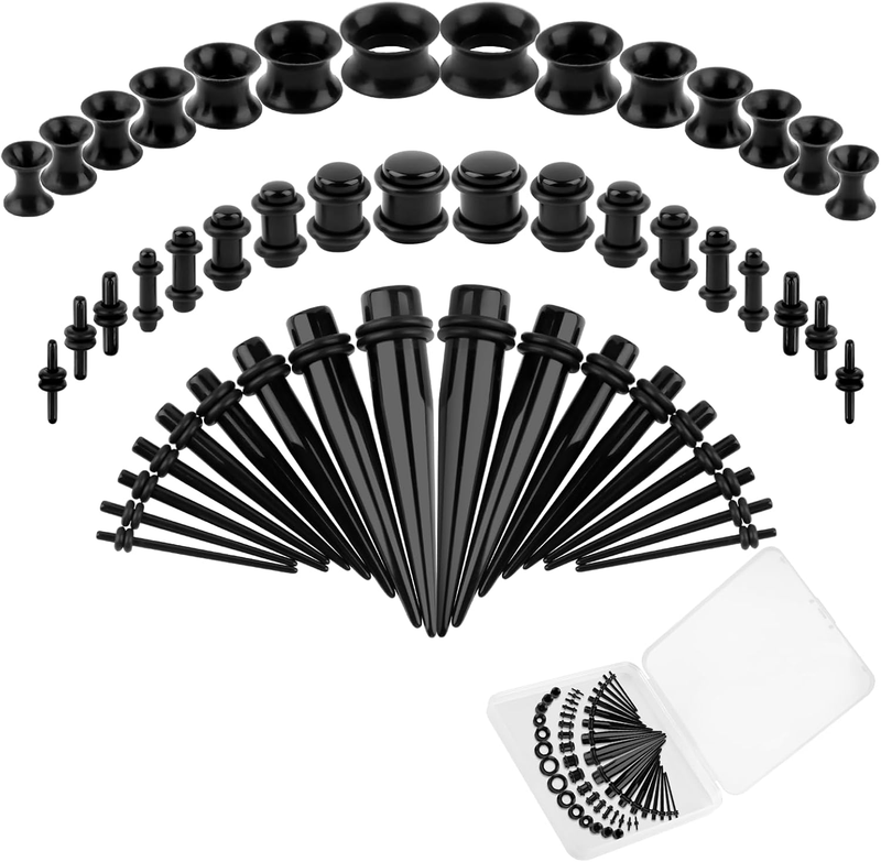 50 Pcs Ear Stretching Kit, Acrylic Gauges for Ears 14G-00G, Lightweight Tapers