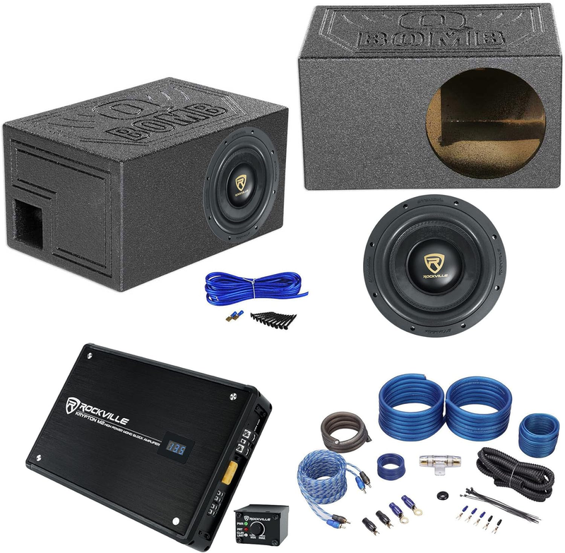 Rockville W10K9D2 10" 3200W Car Subwoofer+Vented Sub Box+Mon