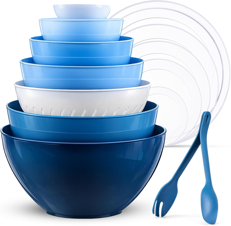 15 Pcs Mixing Bowl Set with Lids, 0.2L to 6.5L Large Capacity Deep Nesting Bowls