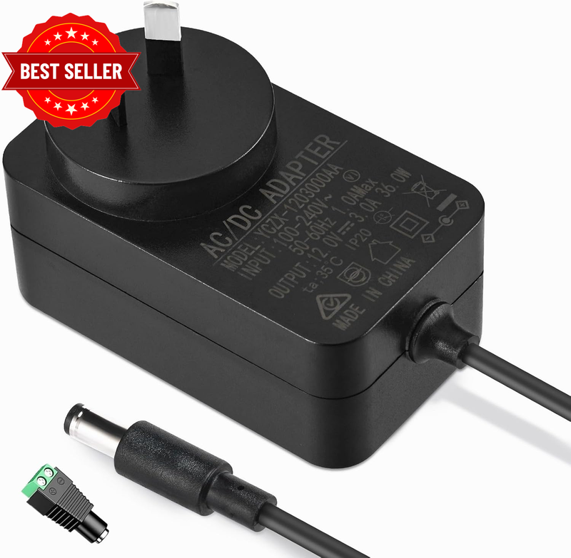 DC 12V 3A Power Adapter, 100-240V AC to DC 12V 3A 36W Power Suppy with Barrel Co