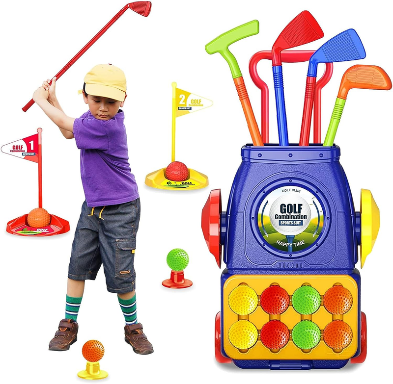 Toddler Golf Set,Kids Golf Clubs Set with 4 Rods,10 Balls, Golf Cart