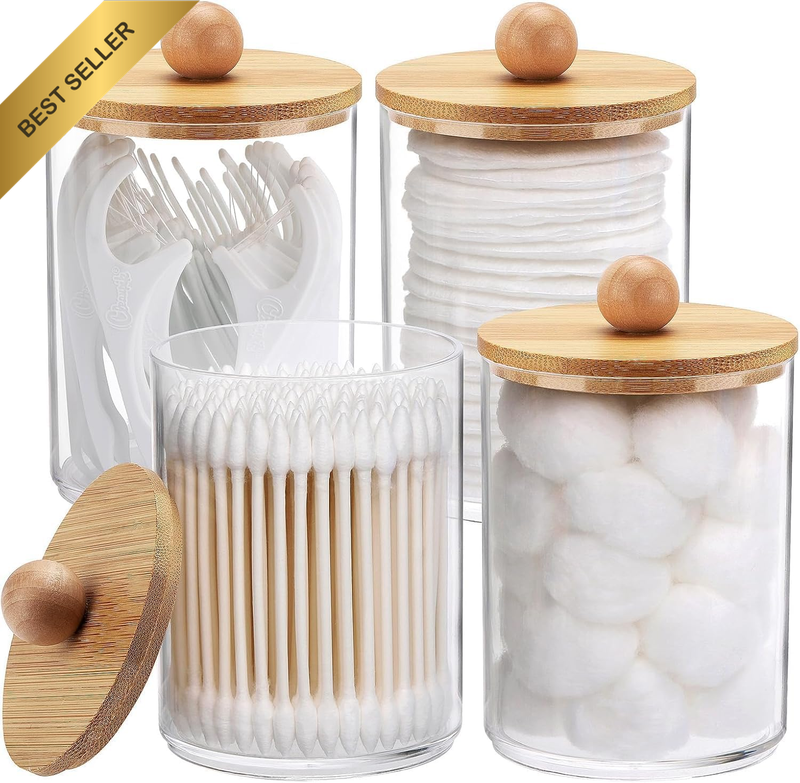 4 Pack Qtip Holder, Bathroom Organizer Accessories Storage Containers Clear Plas