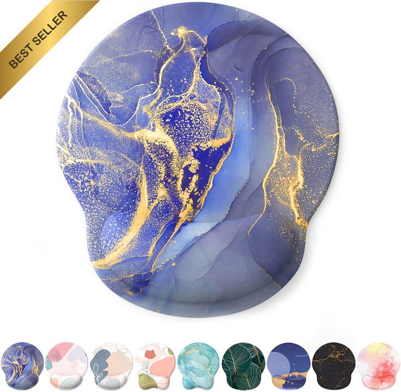 Ergonomic Gel Mouse Pad with Wrist Support Non-Slip Base Pain Relief Blue Marble