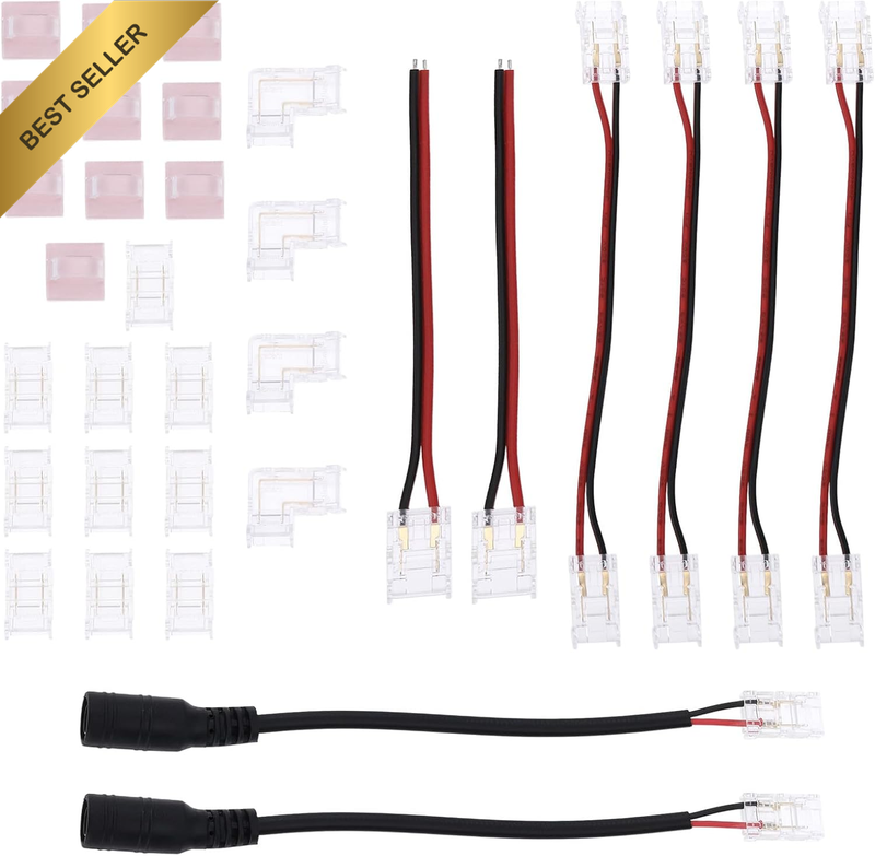 1 Set of 2-Pin COB LED Light Strip Solderless Connector Kit Compatible with 8Mm