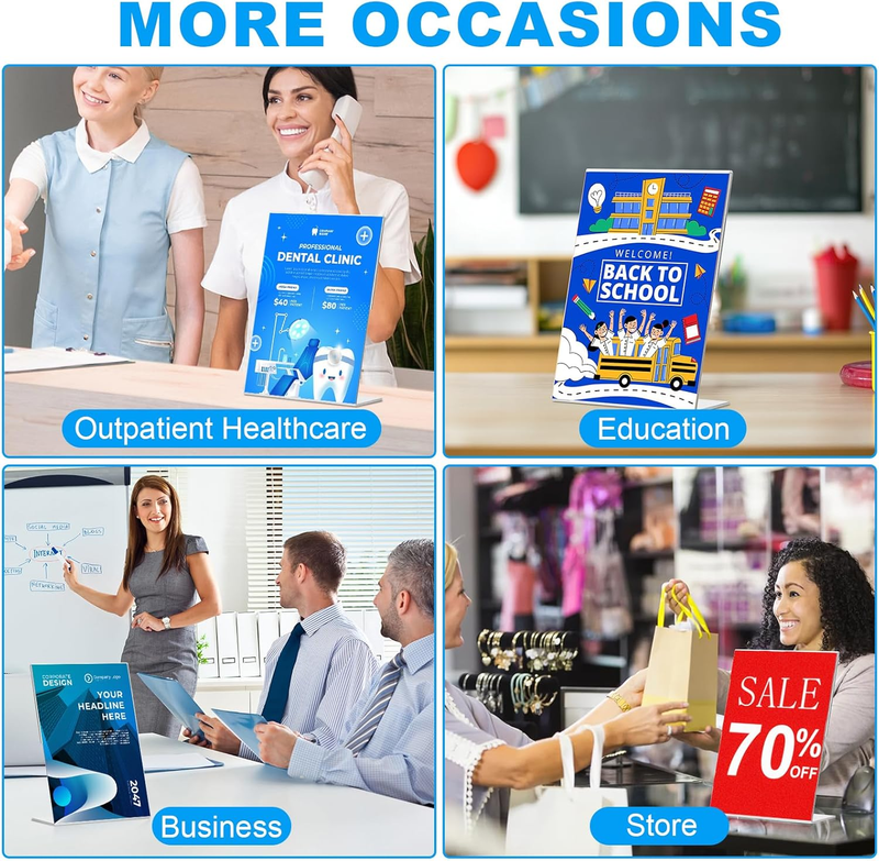 12 Pack Acrylic Sign Holder 8.5 x 11, L Shape Clear Plastic Display Stand, Slant